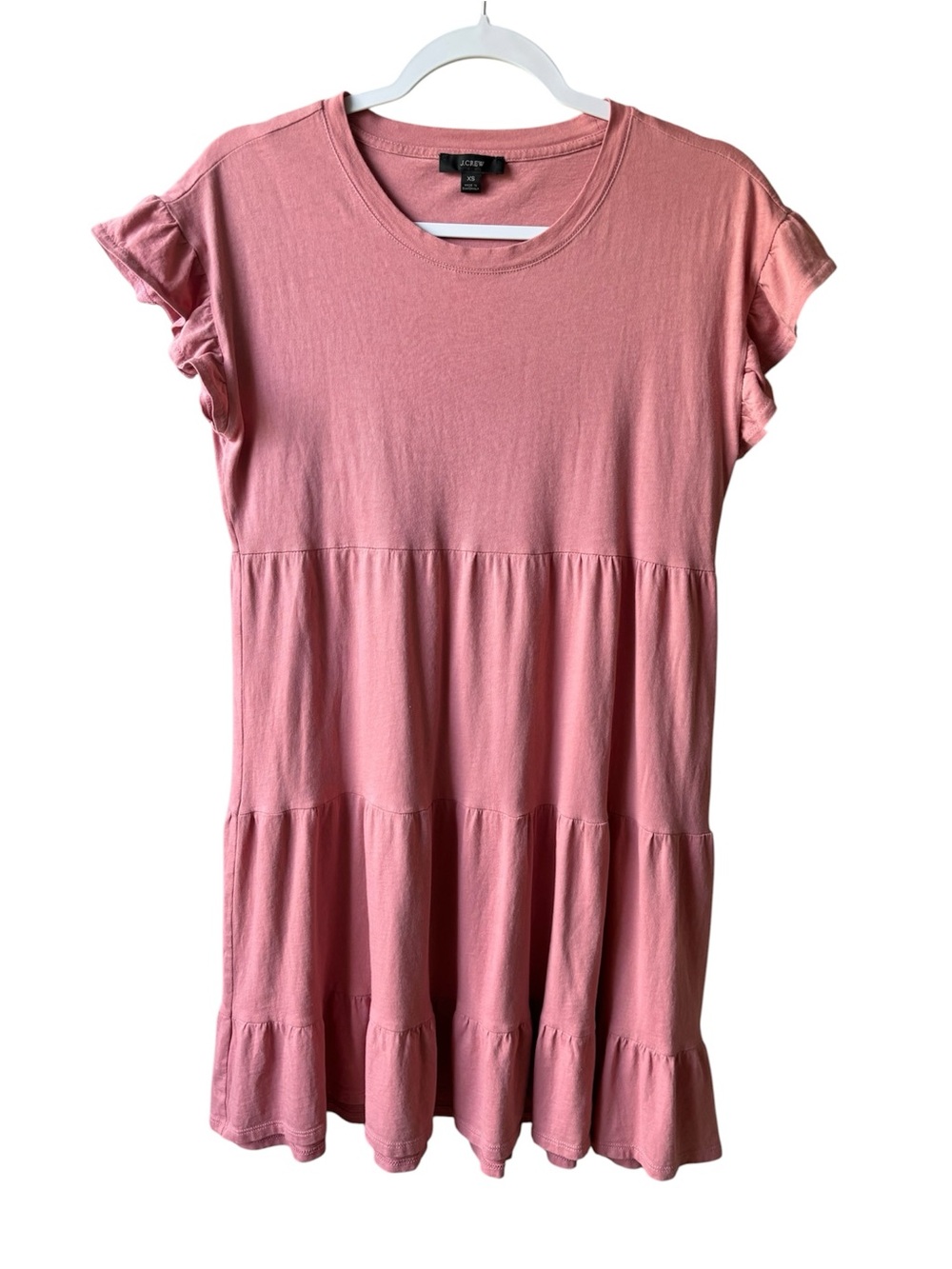 J. Crew Rose Pink Ruffle Sleeve Tiered Tee Dress - Picture 2 of 6